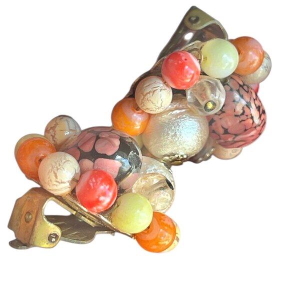 Japan Clip-On Earrings Lot Of 2 Pairs Yellow & White AND Peach OJ & White VTG - Picture 6 of 9